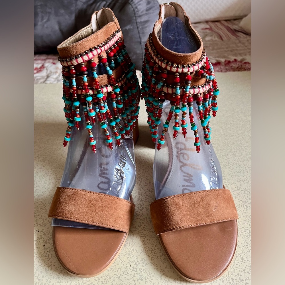 Sam Edelman Tan Sandals with Beaded Fringe
